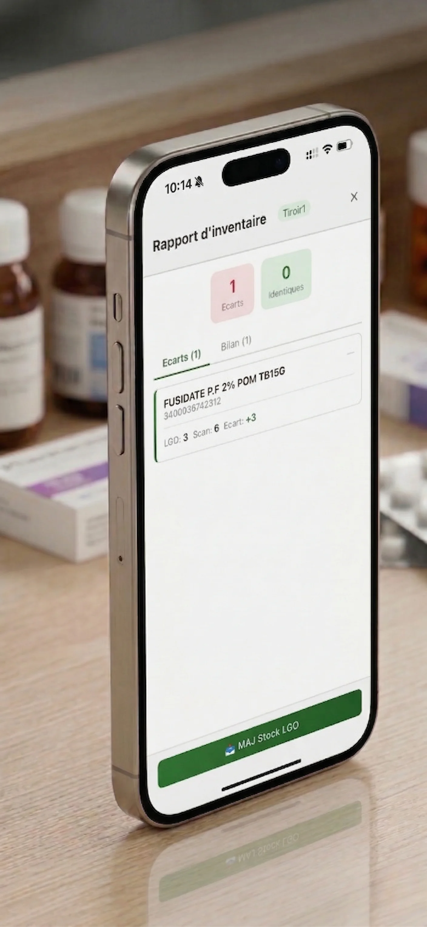 Rapport d'inventaire avec écarts détectés entre scan et stock LGO