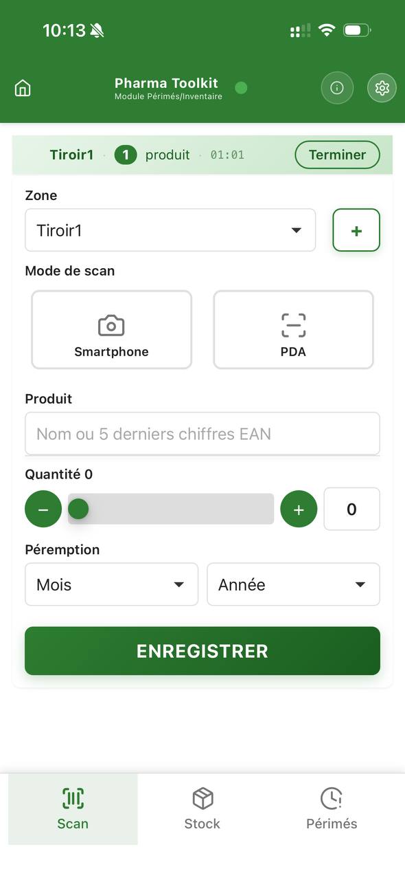 Onglet Scan avec session active