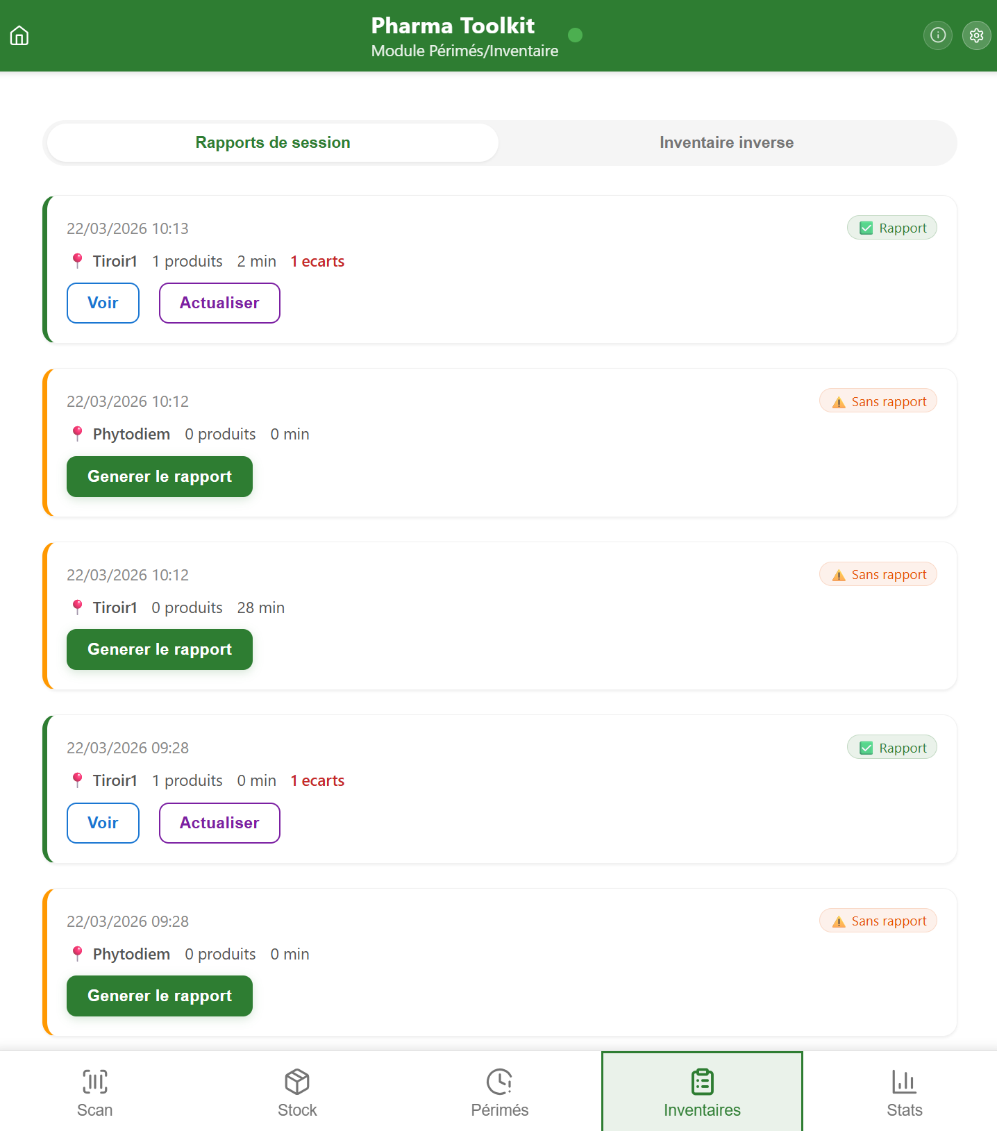 Onglet Inventaires desktop