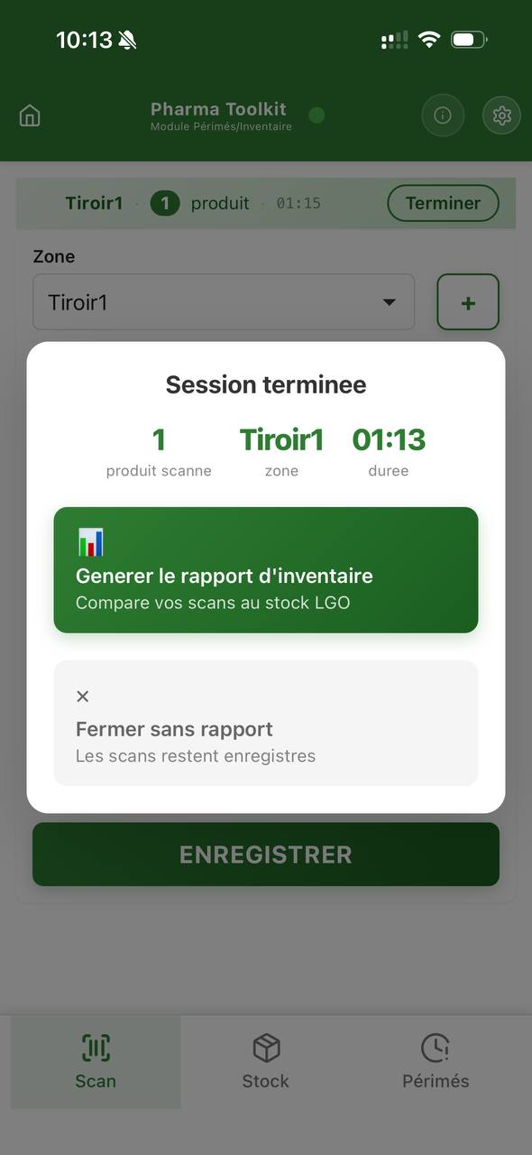 Modale de fin de session